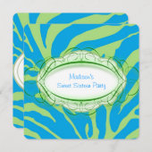 Invitation Lime Green et Turquoise Blue Zebra Anniversaire (Devant / Derrière)