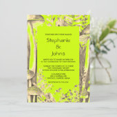 Invitation Lime Green Gold Champignons Brown Bois Mariage (Debout devant)