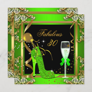 Invitation Lime Green Gold Fabuleux 30 Anniversaire