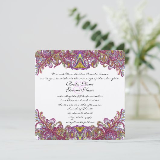 Invitation Lime Green Gold Mariage damassé (Debout devant)