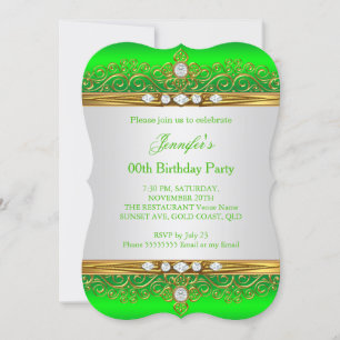 Invitation Lime Green Gold White Diamond Anniversaire
