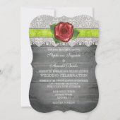 Invitation Lime Green Grey Rustic Wood Rose Mariage Inviter (Devant)