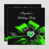 Invitation Lime Green Heart Black Bow Image Anniversaire (Devant / Derrière)