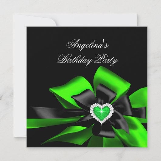Invitation Lime Green Heart Black Bow Image Anniversaire (Devant)