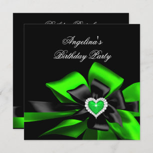 Invitation Lime Green Heart Black Bow Image Anniversaire