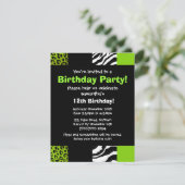 Invitation Lime Green Leopard et Zebra Poster de animal Party (Debout devant)