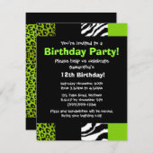 Invitation Lime Green Leopard et Zebra Poster de animal Party (Devant / Derrière)