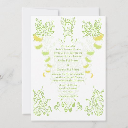 Invitation Lime Green Mariage damassé (Dos)