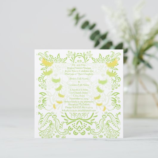 Invitation Lime Green Mariage damassé (Debout devant)