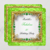 Invitation Lime Green Pearls Gold White Anniversaire (Devant / Derrière)