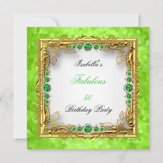 Invitation Lime Green Pearls Gold White Anniversaire (Devant)