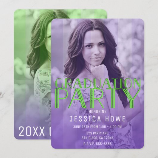 Invitation Lime Green Purple Graduate Party Photo (Devant / Derrière)