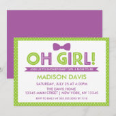 Invitation Lime Green & Purple Polka Dot Oh Baby shower fille (Devant / Derrière)