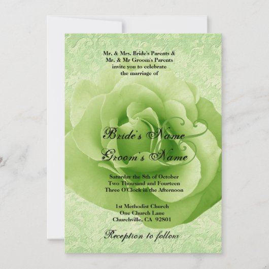 Invitation LIME GREEN Rose et Mariage damassé (Devant)