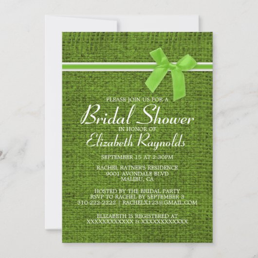 Invitation Lime Green Rustic Burlap Bridal Shower (Devant)