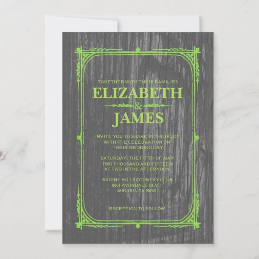 Invitation Lime Green Rustic Grange Bois de mariage Invitatio (Devant)