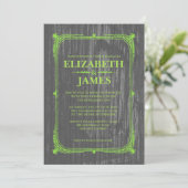 Invitation Lime Green Rustic Grange Bois de mariage Invitatio (Debout devant)