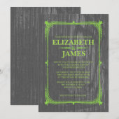Invitation Lime Green Rustic Grange Bois de mariage Invitatio (Devant / Derrière)
