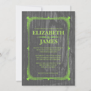 Invitation Lime Green Rustic Grange Bois de mariage Invitatio