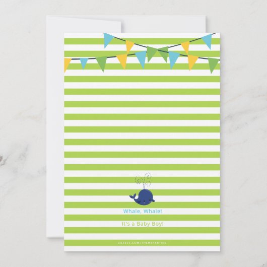 Invitation Lime Green Stripes Whale C'est un Baby shower garç (Dos)