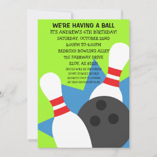 Invitation Lime Green sur l'invitation du Ball Bowling Party
