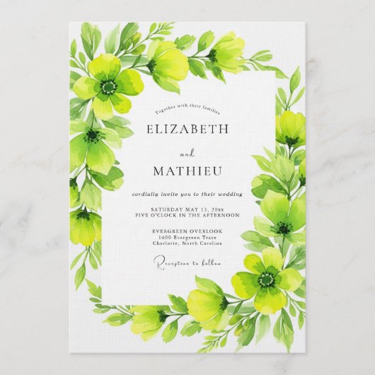 Invitation Lime Green Verdant Flourish Wedding (Devant)