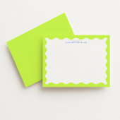 Invitation Lime Green Wavy Frame Note Card with Cobalt Text