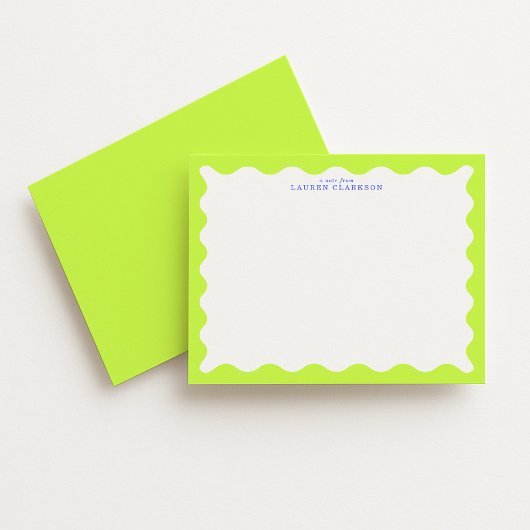 Invitation Lime Green Wavy Frame Note Card with Cobalt Text