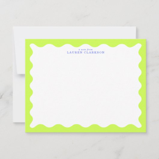 Invitation Lime Green Wavy Frame Note Card with Cobalt Text (Devant)