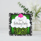 Invitation Lime Green Zebra Girls Cupcake fête d'anniversaire (Debout devant)