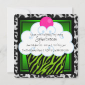 Invitation Lime Green Zebra Girls Cupcake fête d'anniversaire (Dos)