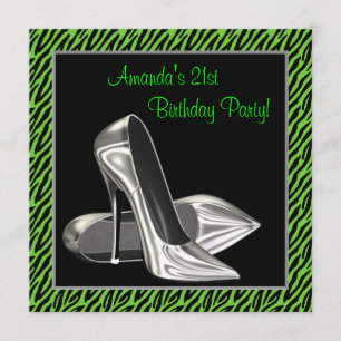 Invitation Lime Green Zebra High Heures Anniversaire