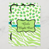 Invitation Lime Green Zebra Leopard Girls Night Out Party (Devant / Derrière)