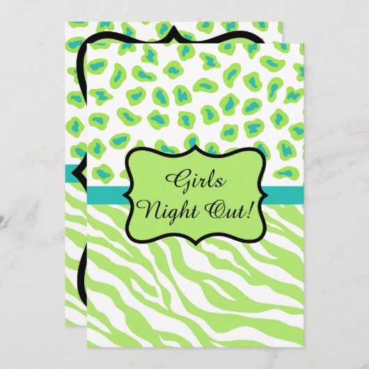 Invitation Lime Green Zebra Leopard Girls Night Out Party (Devant / Derrière)