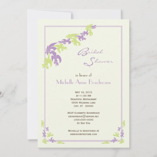 Invitation Lime Lavender Fleur de Lis Fête de l'mariée modern (Devant)