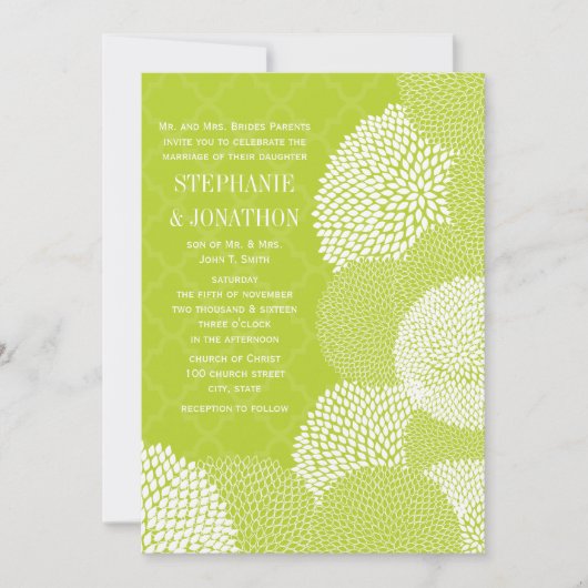 Invitation Lime Moderne Floral Chrysanthemum Mariage (Devant)