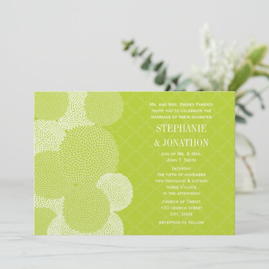 Invitation Lime Moderne Floral Chrysanthemum Mariage (Debout devant)