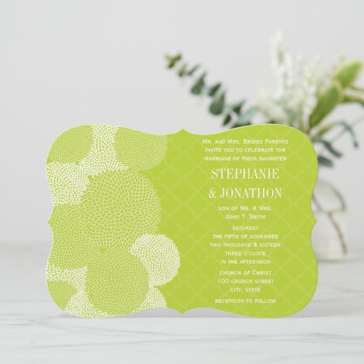 Invitation Lime Moderne Floral Chrysanthemum Mariage (Debout devant)