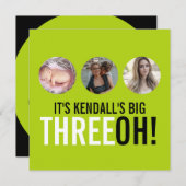 Invitation Lime noir 30e THREEOH! photo anniversaire Invitati (Devant / Derrière)