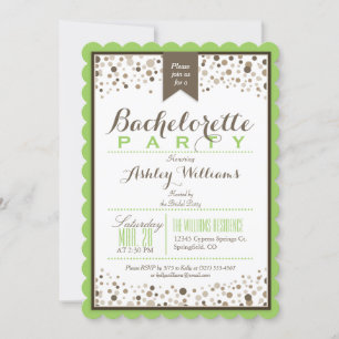 Invitation Lime Vert, Blanc, Bachelorette Taupe