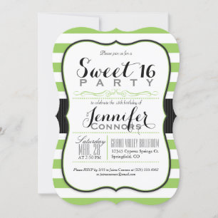 Invitation Lime Vert & Blancs Sweet 16 Party