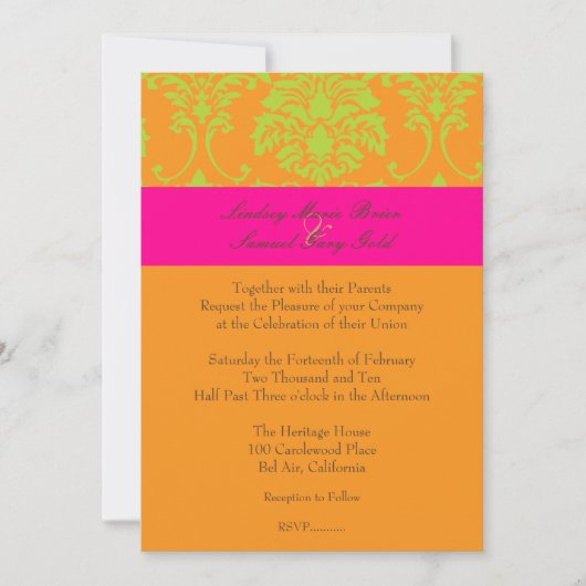 Invitation Lime vert Damas/rose/orange (Devant)
