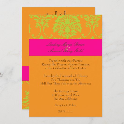 Invitation Lime vert Damas/rose/orange (Devant / Derrière)