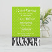 Invitation Lime vert et noir Zebra Polka Dot Sweet 16 (Debout devant)