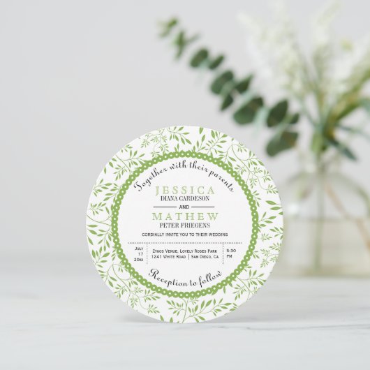 Invitation Lime vert feuille motif mariage fleuri moderne (Debout devant)