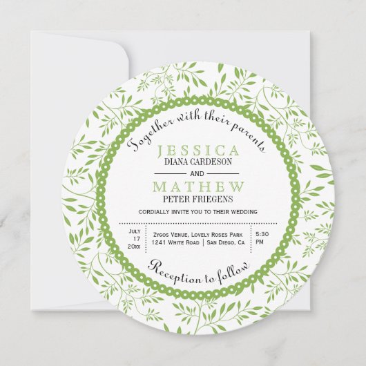 Invitation Lime vert feuille motif mariage fleuri moderne (Devant)