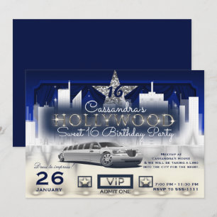 Invitation Limo Nuit Lumières de la ville Bleu Argent Soirée 