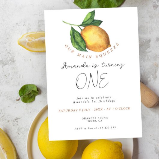 Invitation Limonade citron agrumes 1er anniversaire