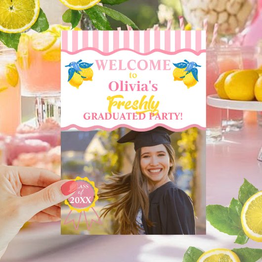Invitation Limonade Rose Photo & Code QR de Diplômé Récent