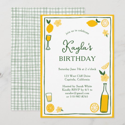 Invitation Limoncello Lemonade Lemons FÊTE D'ANNIVERSAIRE PER (Devant / Derrière)